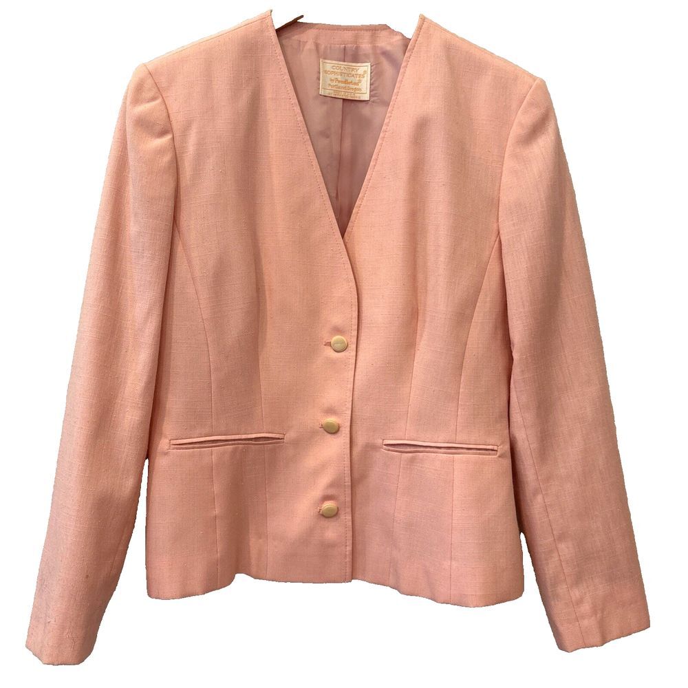 Vintage 80s Pendleton Womens Sz 10 Silk Blend Pink Office Siren Blazer USA Made